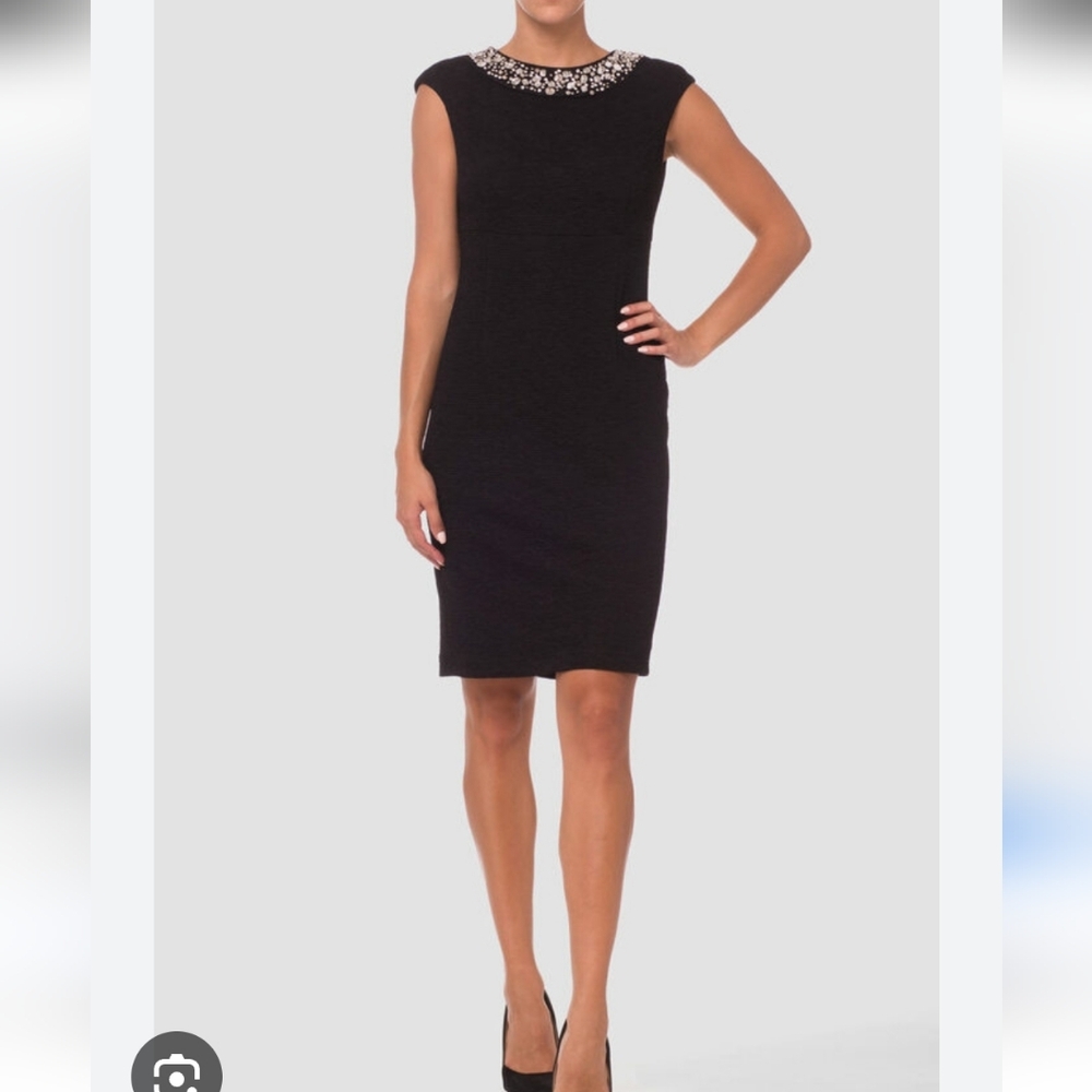 Joseph Ribkoff Embellished Neck Little Black Dress Size 14